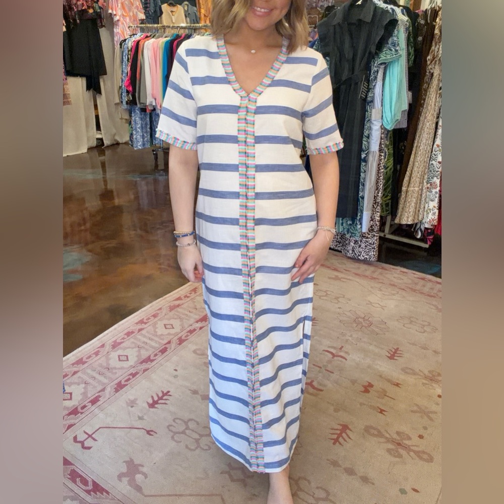 VILAGALLO- capri blue stripe dress NET - Picture 2 of 4